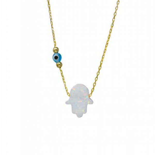 Fatimas Hand Opal kette mit Nazar White