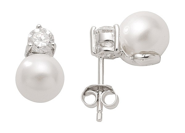 Ohrstecker aus Silber mit Synthetische Perle mit Zirkonia