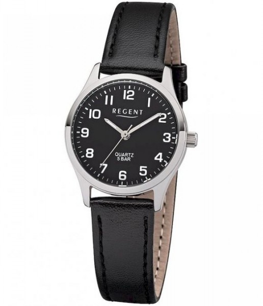 Regent Armbanduhr aus Leder in schwarz mit Dornschließe Damenuhr