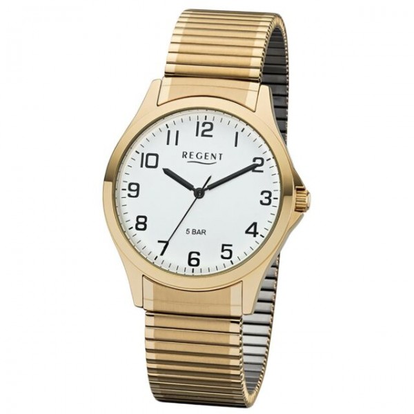 Regent Armbanduhr Gold Analoganzeige mit Mineralglas und Metallarmband- deutsche Uhrenmarke