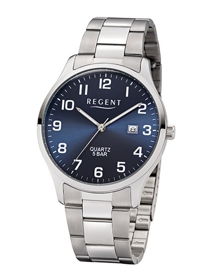 Regent Armbanduhr mit Mineralglas und Edelstahlband - SIlber - deutsche Uhrenmarke