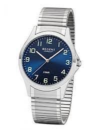 Regent Armbanduhr Blaues Ziffernblatt mit Mineralglas und Edelstahlband - deutsche Uhrenmarke