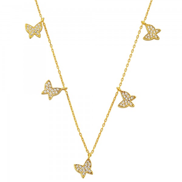 Halskette 925er Silber mit Schmetterlingen und Zirkonia Steinen Modell 5